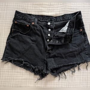 Levi 501 Black Frayed Hem Women's Denim Shorts